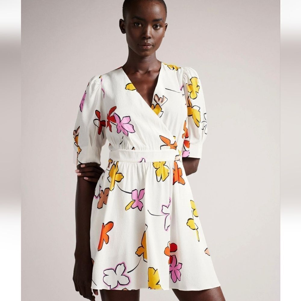 Ted Baker White Floral Wrapping Mini Dress Size 0